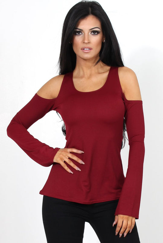 Nancy Wine Cold Shoulder Top