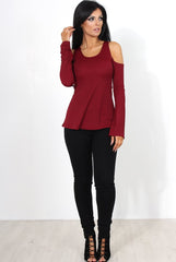 Nancy Wine Cold Shoulder Top