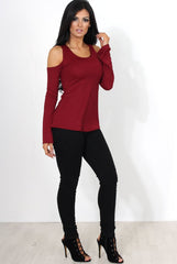Nancy Wine Cold Shoulder Top