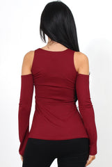 Nancy Wine Cold Shoulder Top