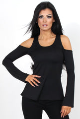 Nancy Black Cold Shoulder Top