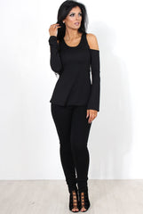 Nancy Black Cold Shoulder Top