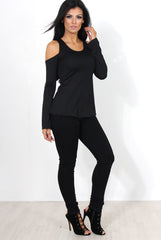Nancy Black Cold Shoulder Top