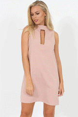 Nude High Neck Cut Out Dress - Nancy