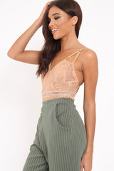 Tan Lace Open Back Bodysuit - Naomie