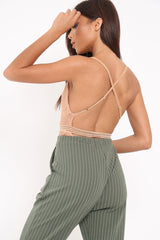 Tan Lace Open Back Bodysuit - Naomie