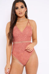 Coral Lace Open Back Bodysuit - Naomie