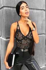 Black & Nude Lace Open Back Bodysuit - Naomie