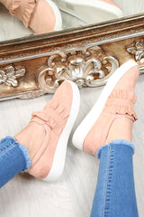 Pink Faux Suede Frill Slip On Trainers - Nara