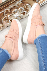 Pink Faux Suede Frill Slip On Trainers - Nara