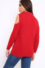 Red Distressed Pearl Chunky Knit Jumper - Narla