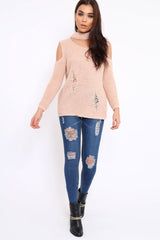 Rose Distressed Pearl Chunky Knit Jumper - Narla