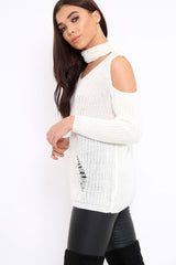 Cream Distressed Pearl Chunky Knit Jumper - Narla