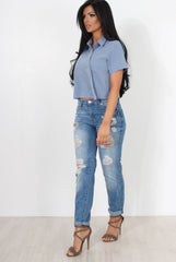 Narz Blue Cropped Button Up Shirt