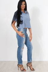 Narz Blue Cropped Button Up Shirt
