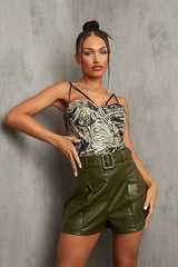 Khaki Marble Satin Corset Top - Nasra