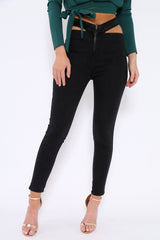 Black Cut Out Pockets Skinny Jeans - Nasya