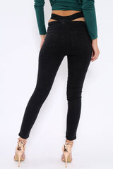 Black Cut Out Pockets Skinny Jeans - Nasya
