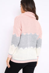 Rose Grey and White ZigZag Patterned Roll Neck Jumper - Nataley