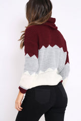 Wine Grey and Cream ZigZag Patterned Roll Neck Jumper - Nataley
