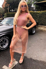 Rose Gold Distressed Knitted Midi Dress - Natalia