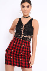 Black Lace Eyelet Cross Bodysuit - Natallia