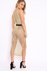 Gold Distressed Knitted Midi Dress - Natalia