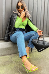 Light Wash Eyelet Belted Paper Bag Mom Jeans - Myli