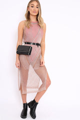 Rose Gold Distressed Knitted Midi Dress - Natalia