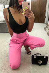 Pink Belted Tapered Peg Trousers - Jessika