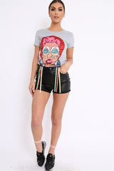 Grey Crew Neck Girls Face T Shirt with Tassels - Lenna