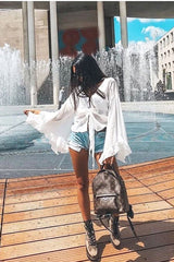 White Extreme Bell Flared Sleeved Crop Top - Natia