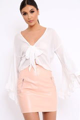 White Extreme Bell Flared Sleeved Crop Top - Natia