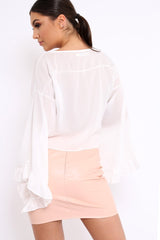 White Extreme Bell Flared Sleeved Crop Top - Natia