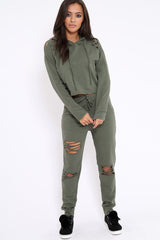 Khaki Ripped Loungewear Set - Natalia