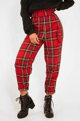 Red Tartan Frill Detail Trousers - Bristal