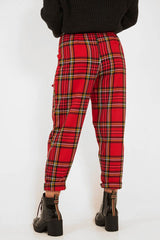 Red Tartan Frill Detail Trousers - Bristal