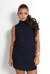 Caila Navy High Neck Shift Dress