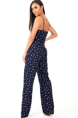 Navy Polka Dot Tie Front Cut Out Jumpsuit - Callen
