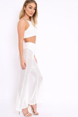White Ribbed Crop Top and Sheer Trousers Co-ord - Nayana
