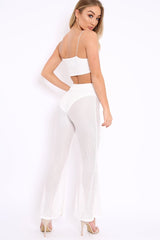 White Ribbed Crop Top and Sheer Trousers Co-ord - Nayana