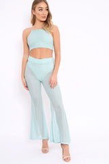 Mint Ribbed Crop Top and Sheer Trousers Co-ord - Nayana