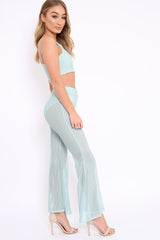 Mint Ribbed Crop Top and Sheer Trousers Co-ord - Nayana