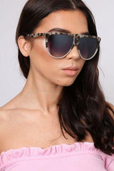 Grey Leopard Oversized Square Frame Sunglasses -Nayra