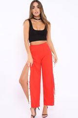 Red Side Popper White Stripe Trousers - Nazneen