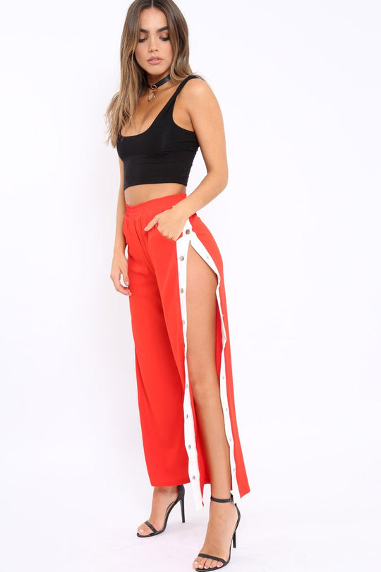 Red Side Popper White Stripe Trousers - Nazneen