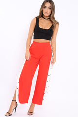 Red Side Popper White Stripe Trousers - Nazneen