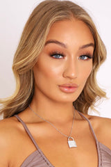 Silver Diamante Embellished Padlock Necklace - Stela