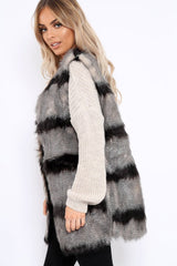 Stripe Faux Fur Gilet - Neena