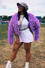 Lilac Shaggy Crop Jacket - Neha